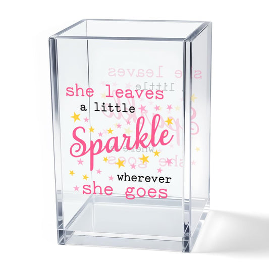 Never Let Anyone Dull Your Sparkle Acrylic Makeup Brush Organizer Holder, Girl Power Desk Acrylic Brushes Storage, Inspirational Quote Gifts for Women Friend Sister Make Up Artist Makeup Lover