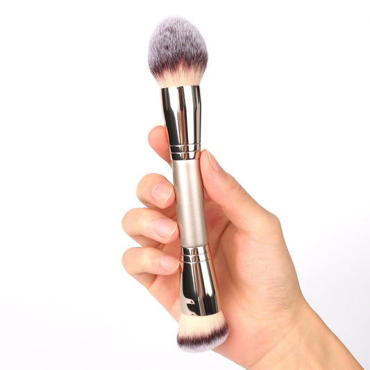 Dual-Ended Foundation Brush: Round & Angled makeup brushes, 100% Vegan Synthetic Makeup Brush for Flawless Blending and Application of Liquid, Powder, Cream, Blush