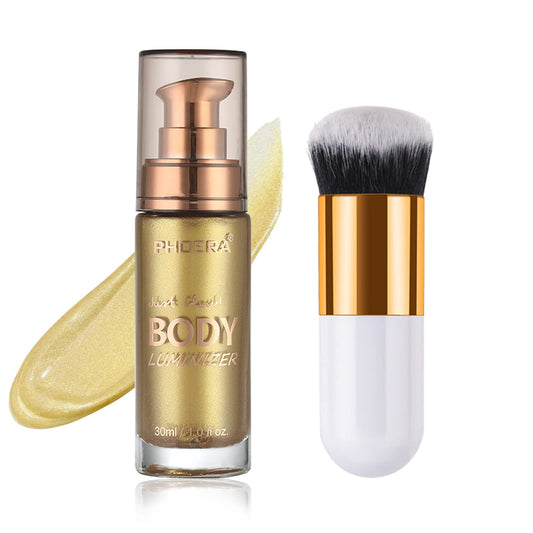 Body Shimmer Oil, Rose Gold Natural Glow Luminizer, Brush Include, 1oz