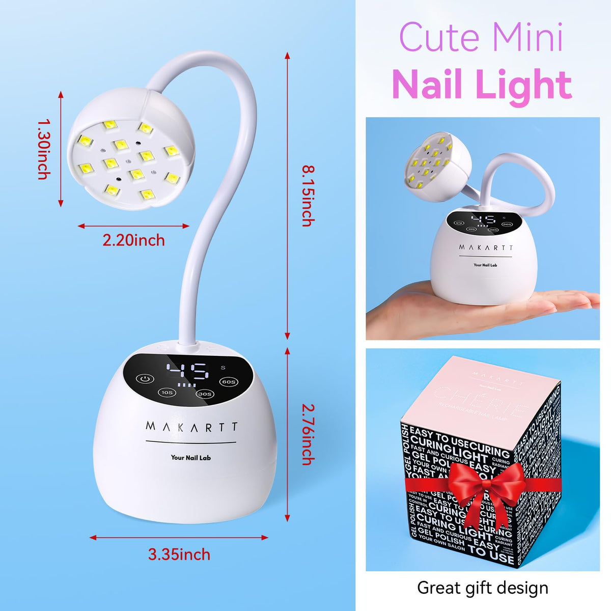 Makartt Flash Cure UV LED Nail Lamp for Gel-X Tips, Adjustable Gooseneck