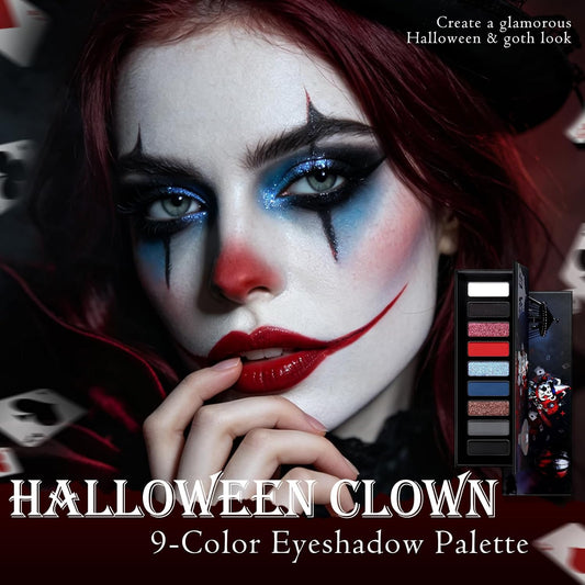 9 Colors Black White Red Blue Eyeshadow Palette, High Pigmented Long Lasting Matte Glitter Smokey Eye Shadow for Christmas Goth Halloween Clown Zombie Vampire Skeleton Joker Costume Makeup