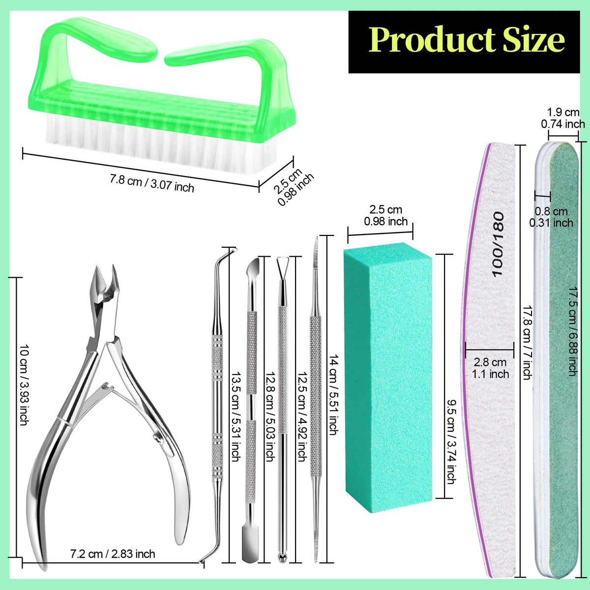 FANDAMEI Nail Care Kit, Nail Files 100/180, Nail Buffer Block, Cuticle Nippers, Cuticle Trimmer, Cuticle Pusher, Nail Tools, Nail Kit, Pedicure & Manicure Tools, Nail Prep Kit, Manicure Kit for Women