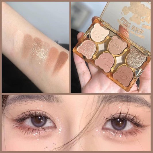 6 Color Eyeshadow Palette Matte & Shimmer Eyeshadows Blendable & Long Lasting Eye Shadow Blendable & Buildable Eye Makeup Cute Bear outer packaging