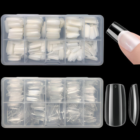 1000pcs Clear and Natural Acrylic Nail Tips,10 Size French Nail Tips For Acrylic Nails Half Cover False Nails Extension Artificial Fingernails