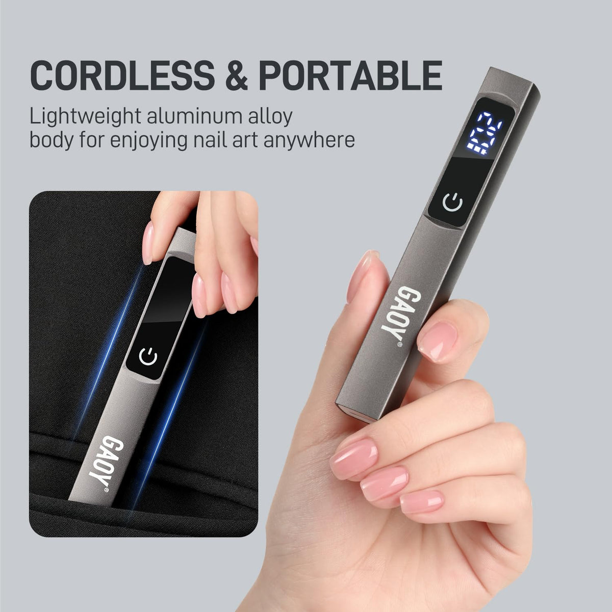 GAOY Handheld UV Light for Gel Nails with Stand, Cordless Nail Lamp, Silver