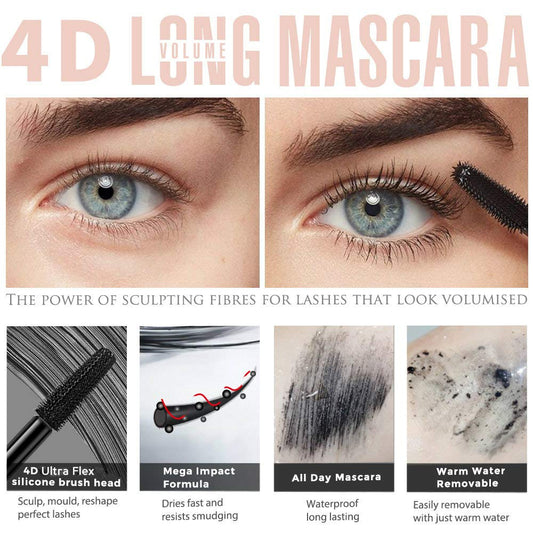 2 Pack 4D Silk Fiber Lash Mascara, Waterproof Very Black Long Lasting Mascara, Lengthening Lifting Multiplying Curling Natural Eyelash Primer Brush, Thickening Softer Lasting All Day, 2 Tube