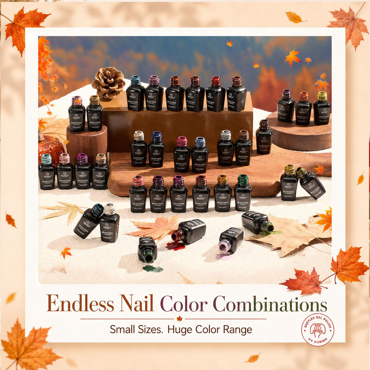 Beetles Fall Gel Nail Polish Set, 23Pcs Brown Burgundy Red Nude Pink