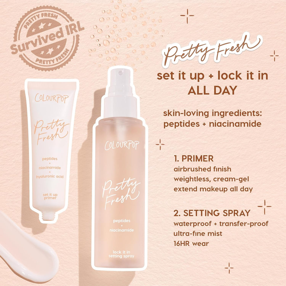 ColourPop Pretty Fresh Airbrush Makeup Primer - Hydrating, Gel-Cream Face Primer & Pore Minimizer with Peptides, Niacinamide & Hyaluronic Acid - Vegan & Cruelty-Free - Set It Up (1 Fl Oz)