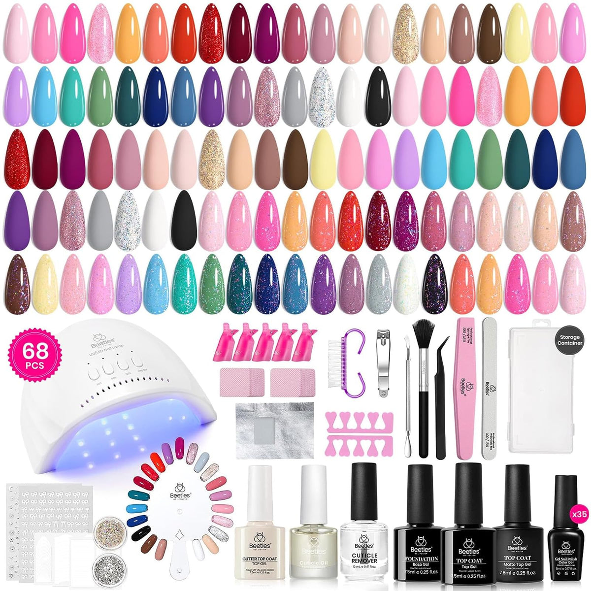 Beetles Gel Nail Polish Set, 63 PCS 55 Colors Gel Polish Kit with Base Coat
