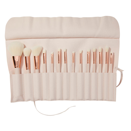 ColourPop Stone Cold Brush Roll Face & Eye Brush Set - Face & Eye Makeup Brush Set - Made with Luxe Synthetic Vegan Bristles - Includes Holder (15 Count)