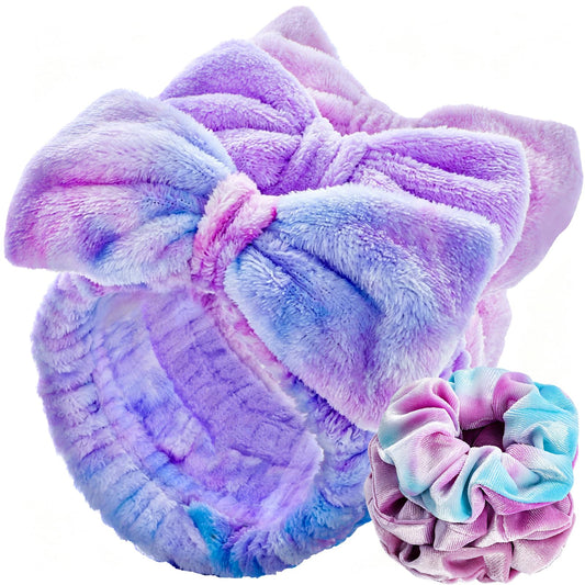 LEOBRO Spa Headband, 6pcs Makeup Headbands and Hair Scrunchies, Bow Skin Care Headband for Washing Face for Teen Girls Women, Easter Basket Valentines Christmas Gift for Girls, Black & White & Gray