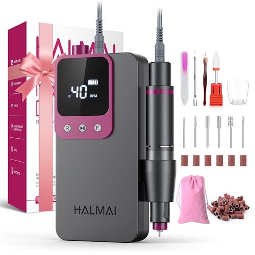 Electric Nail Drill Professional, Portable Nail File for Acrylic Gel Nails, Cordless Rechargeable Ultra Power Nail Drill Kit 40000RPM, Salon-Grade Efile Nail Machine (Dark Grey)