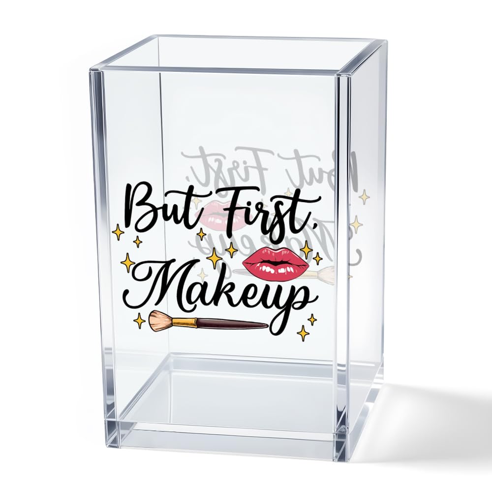 Hello Beautiful Acrylic Makeup Brush Organizer Holder, Positive Affirmation Desk Acrylic Brushes Storage, Make Up Artist Gifts, Morning Affirmation Gifts for Her Wife Sister Friend Makeup Lover
