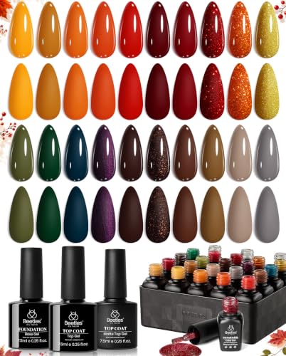 Beetles Fall Gel Nail Polish Set, 20 Colors Orange Yellow Brown