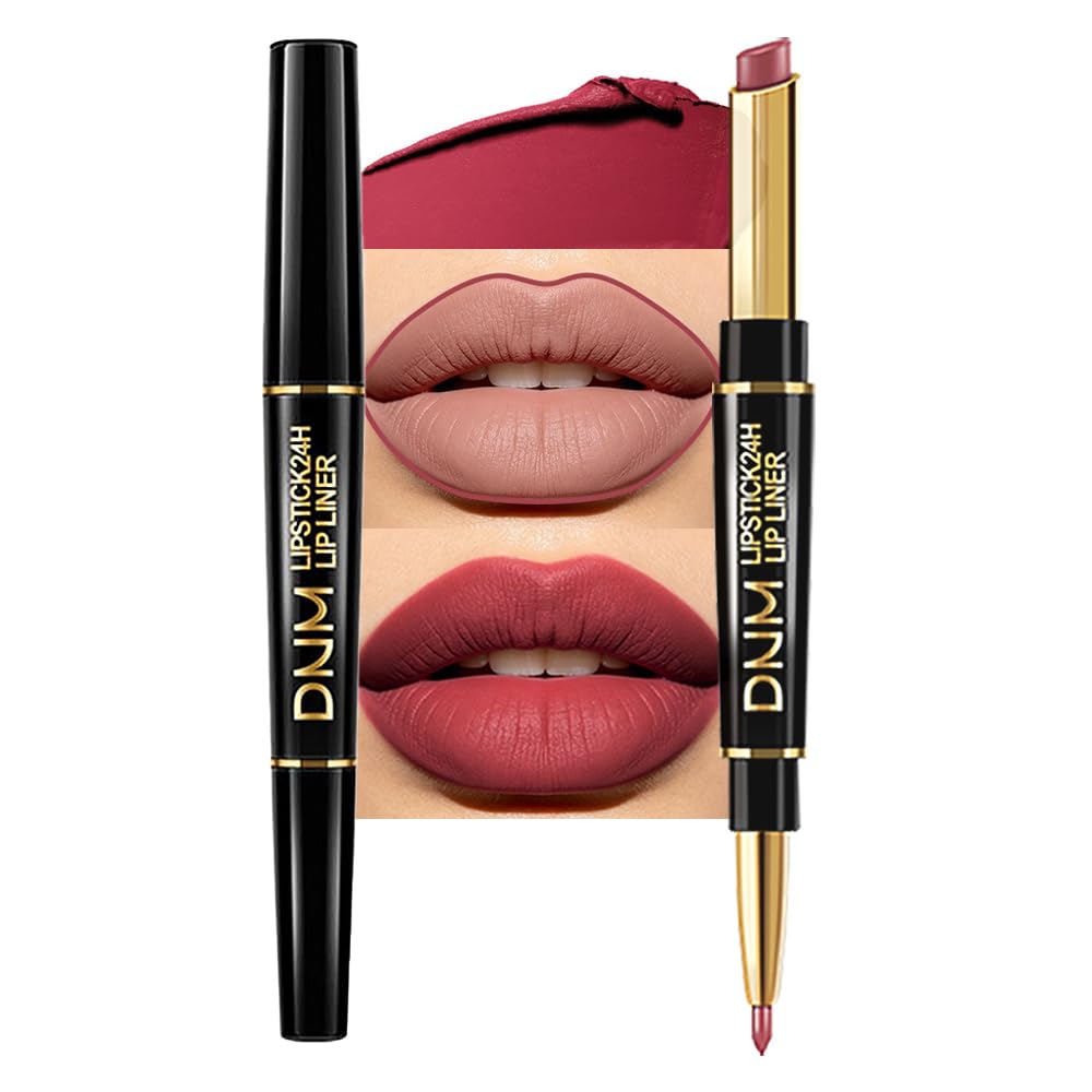 evpct 3Pcs Chestnut Nude Brown Matte Lip Liner and Lipstick Combo Set Kit for Women Antique Rose Magic Lipstick 24 Hours Original Lip Liner Makeup Stain Long Lasting Waterproof Smudge Proof labial
