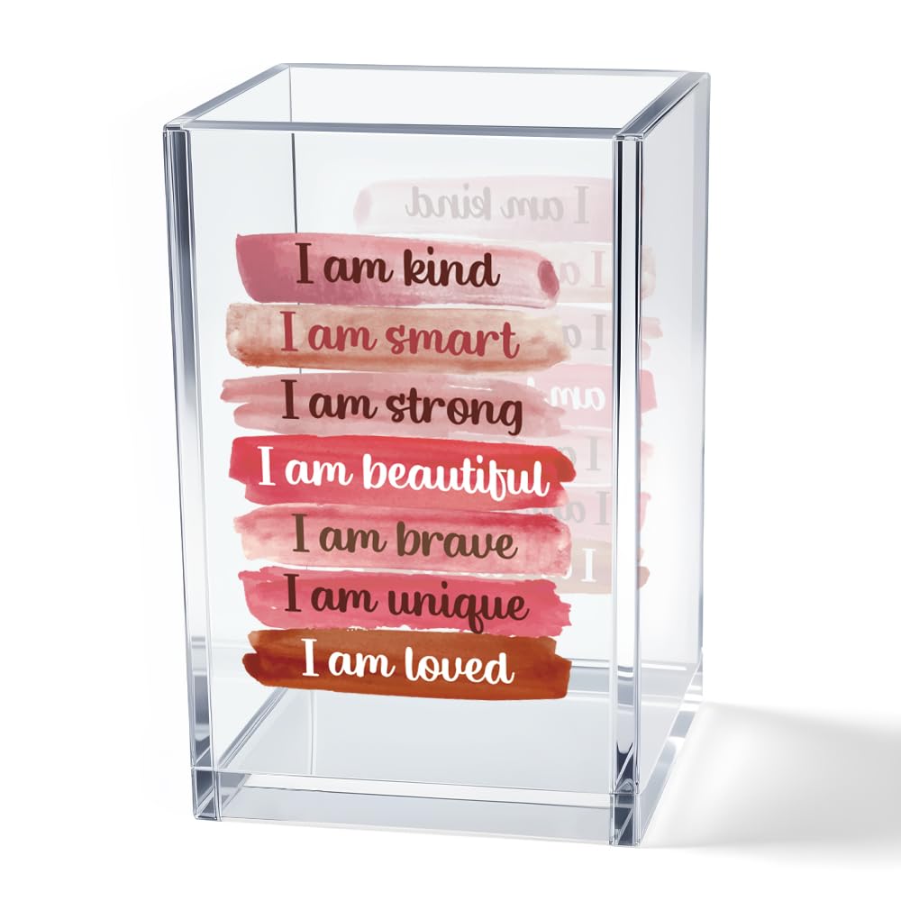 Never Let Anyone Dull Your Sparkle Acrylic Makeup Brush Organizer Holder, Girl Power Desk Acrylic Brushes Storage, Inspirational Quote Gifts for Women Friend Sister Make Up Artist Makeup Lover