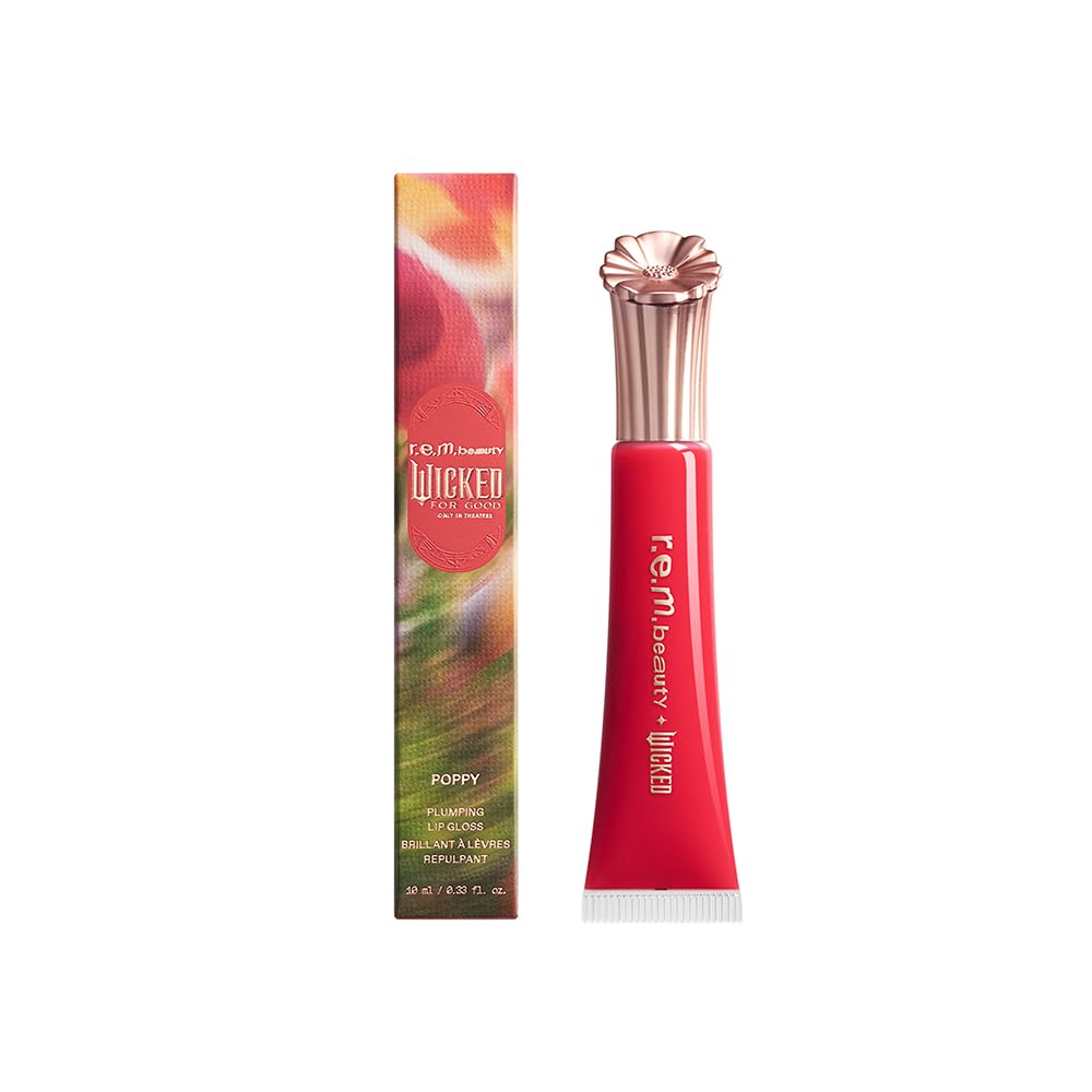 r.e.m. beauty Wicked: For Good | Poppy Plumping Lip Gloss | Instant Plumping Effect for Hydrated, Softer and Smoother Lips | Silky, Non-Sticky Feel | 0.34 Fl Oz