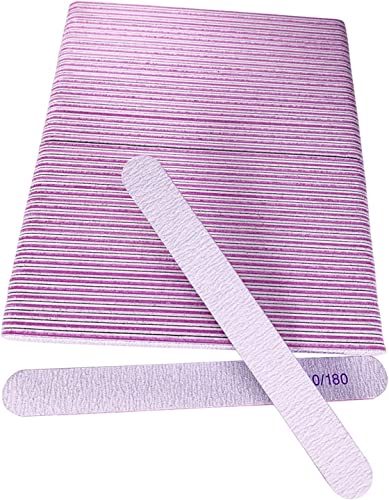 50 Pcs Nail File, Emery Board Nail Files for Acrylic Nails and Natural Nails, 100/180 Grit Double Sided Fingernail File Gel Nail Professional Reusable Washable Manicure Pedicure Kit Set Gray