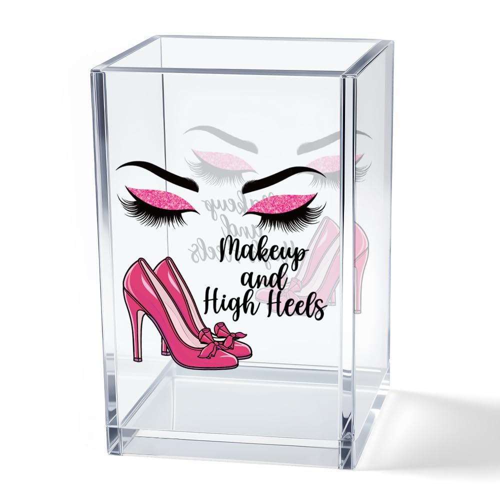 Hello Beautiful Acrylic Makeup Brush Organizer Holder, Positive Affirmation Desk Acrylic Brushes Storage, Make Up Artist Gifts, Morning Affirmation Gifts for Her Wife Sister Friend Makeup Lover
