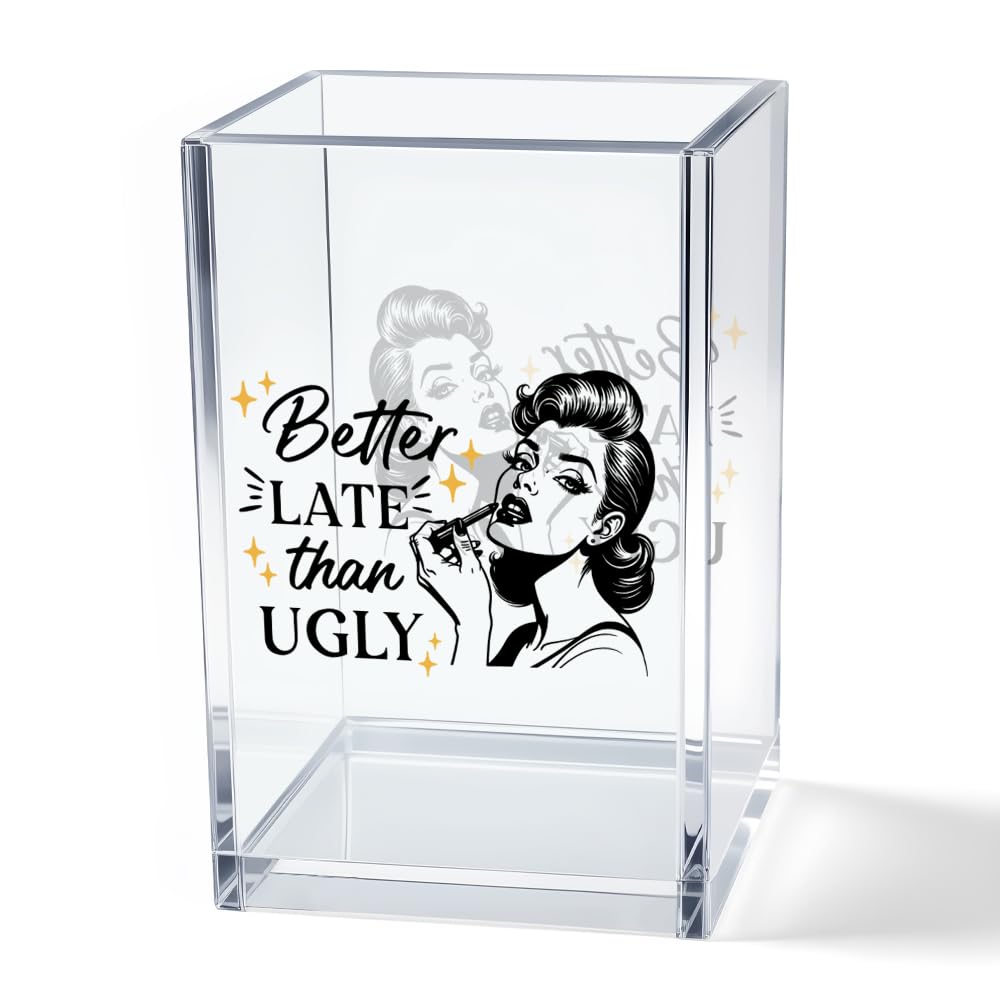 Hello Beautiful Acrylic Makeup Brush Organizer Holder, Positive Affirmation Desk Acrylic Brushes Storage, Make Up Artist Gifts, Morning Affirmation Gifts for Her Wife Sister Friend Makeup Lover