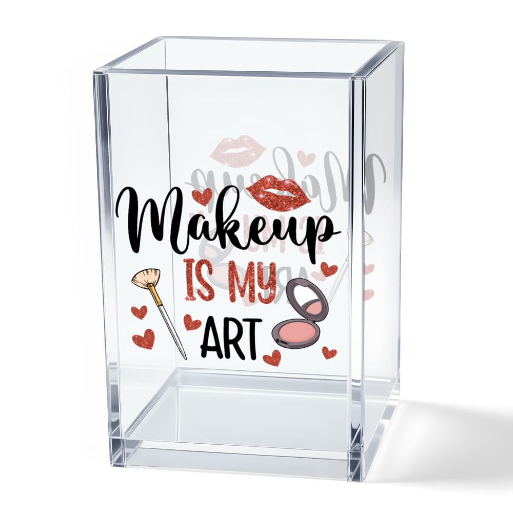 Hello Beautiful Acrylic Makeup Brush Organizer Holder, Positive Affirmation Desk Acrylic Brushes Storage, Make Up Artist Gifts, Morning Affirmation Gifts for Her Wife Sister Friend Makeup Lover
