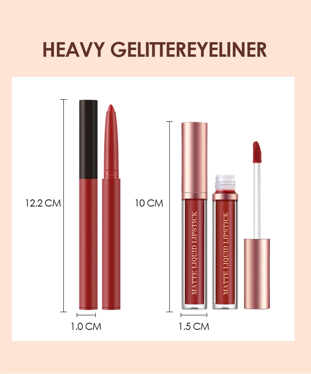 12Pcs Matte Liquid Lipstick and Lip Liner Set, Lip Makeup Combo (Set A)
