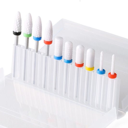 10Pcs Ceramic Nail Drill Bits,Professional Rotary Nail Tech Bits Set