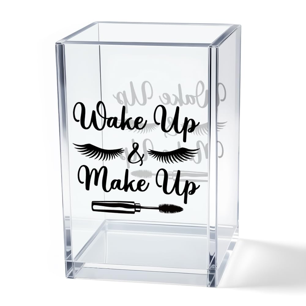 Hello Beautiful Acrylic Makeup Brush Organizer Holder, Positive Affirmation Desk Acrylic Brushes Storage, Make Up Artist Gifts, Morning Affirmation Gifts for Her Wife Sister Friend Makeup Lover