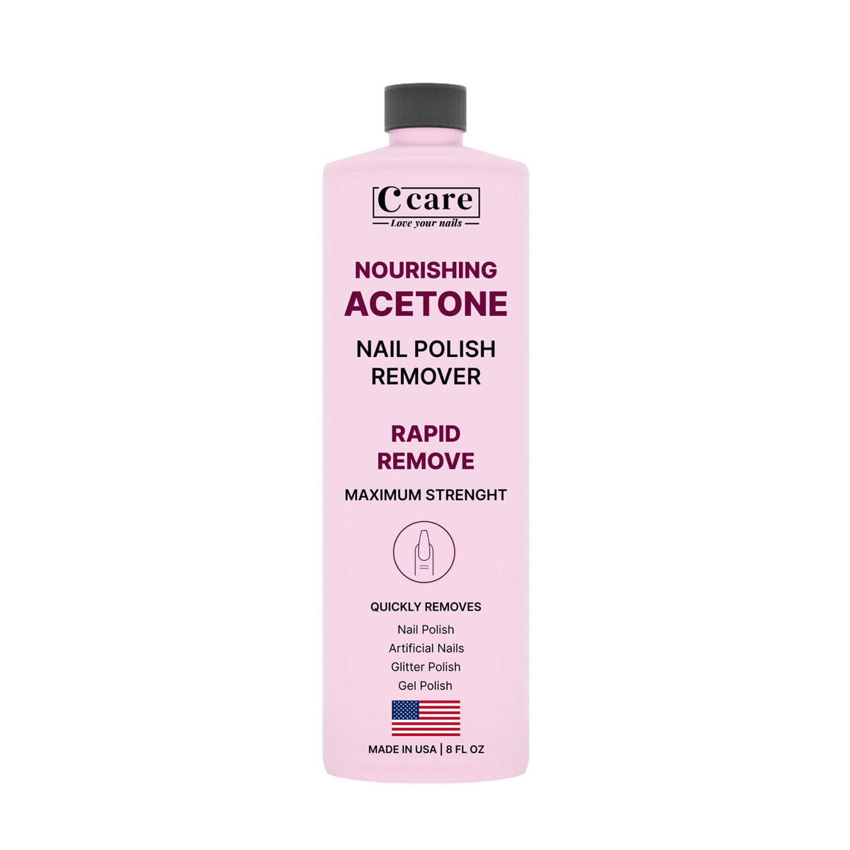 100% Pure Acetone Nail Polish Remover | Professional Quality | Easy To Use | Rapidly Removes Natural, Gel, Acrylic, shellac, and Glitter Nails | 8 Fl oz