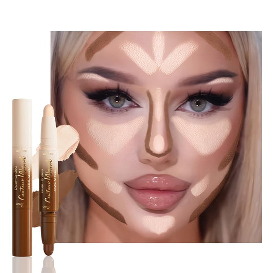 FeiCuiYun Dual-Ended 2-in-1 Cream Contour & Highlighter Stick Makeup For Face & Body – Waterproof, Long-Lasting, Suitable for All Skin Tones, 21#Fair(Nuetral Nude + Beige)