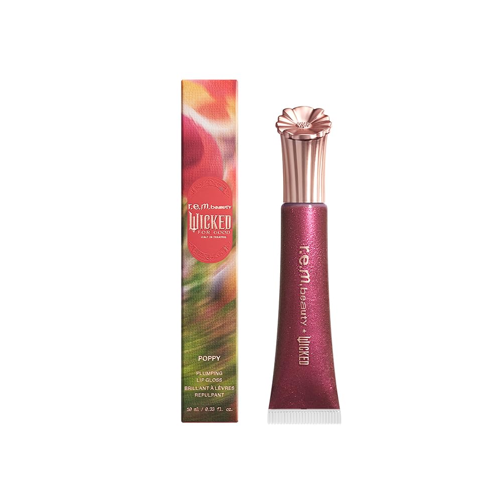 r.e.m. beauty Wicked: For Good | Poppy Plumping Lip Gloss | Instant Plumping Effect for Hydrated, Softer and Smoother Lips | Silky, Non-Sticky Feel | 0.34 Fl Oz