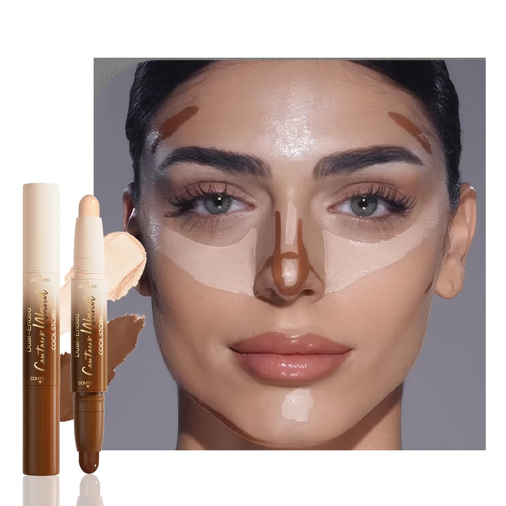 FeiCuiYun Dual-Ended 2-in-1 Cream Contour & Highlighter Stick Makeup For Face & Body – Waterproof, Long-Lasting, Suitable for All Skin Tones, 21#Fair(Nuetral Nude + Beige)