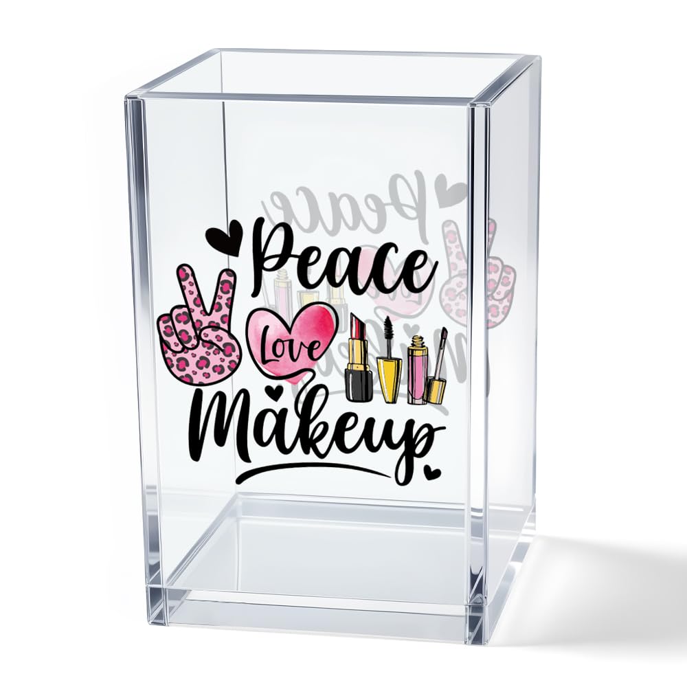 Hello Beautiful Acrylic Makeup Brush Organizer Holder, Positive Affirmation Desk Acrylic Brushes Storage, Make Up Artist Gifts, Morning Affirmation Gifts for Her Wife Sister Friend Makeup Lover