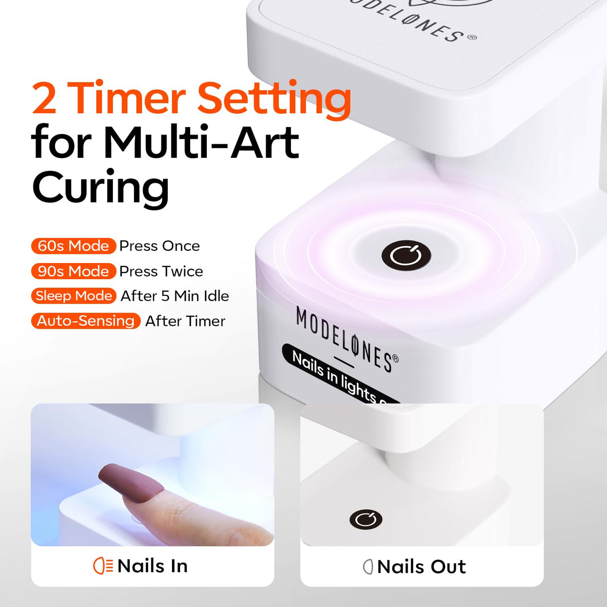 modelones Mini UV Light for Gel Nails Flash Curing 2 Timers Nail Stuff