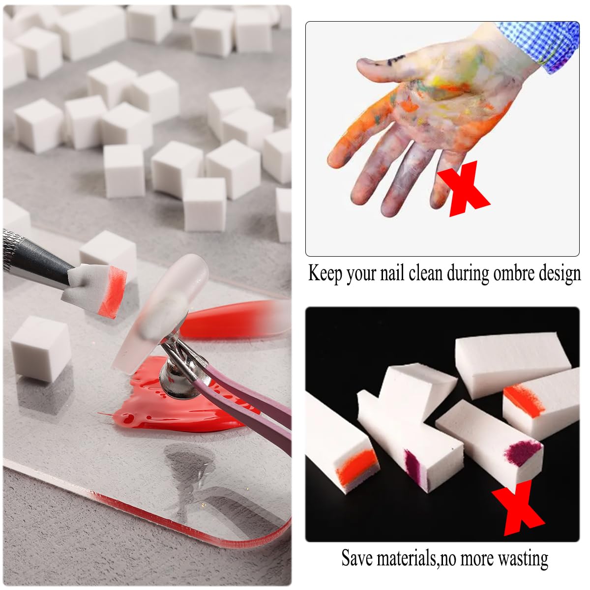 Fcozpjk 100Pcs Soft Nail Sponges for Ombre & 6Pcs Wedge Sponges Aura Nails