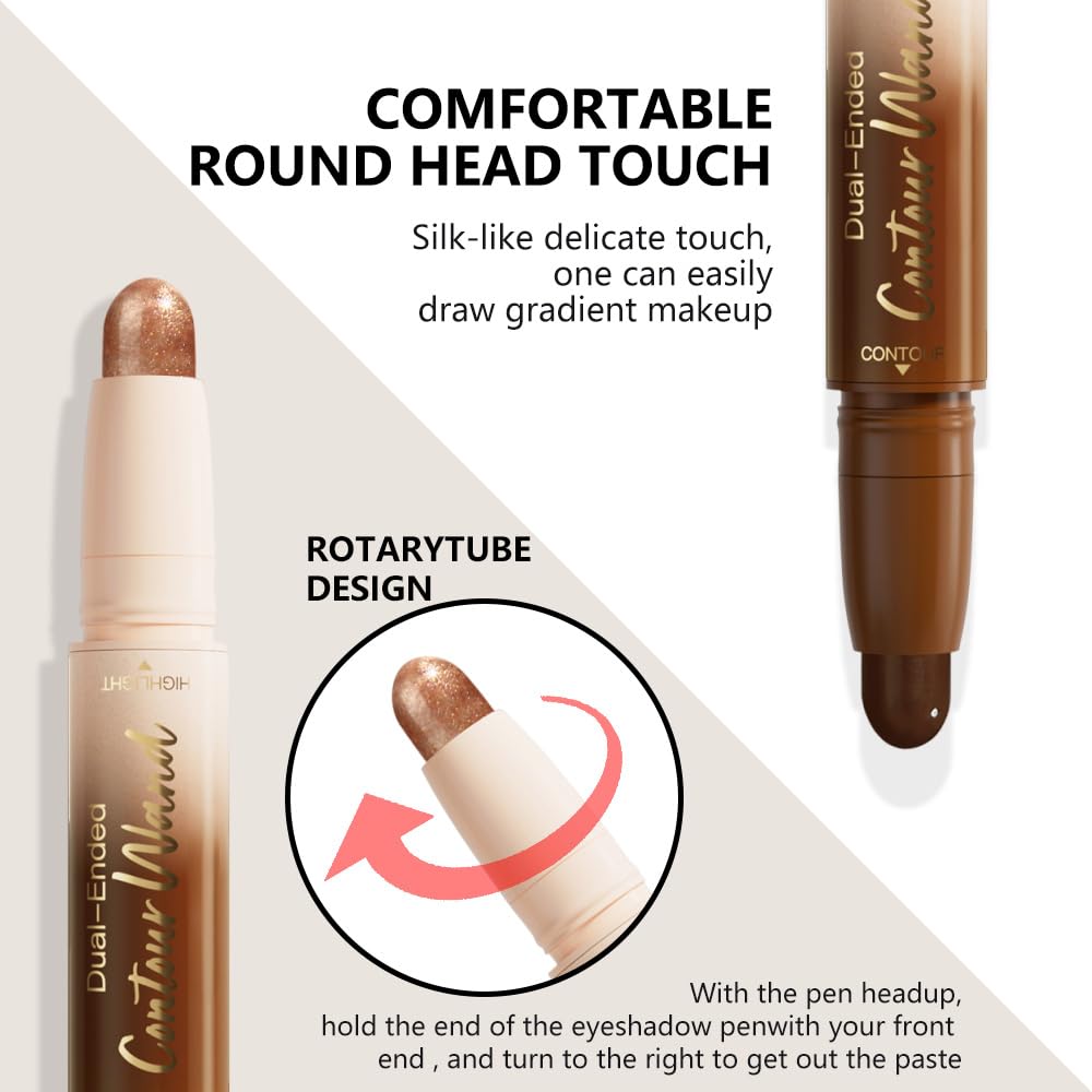 FeiCuiYun Dual-Ended 2-in-1 Cream Contour & Highlighter Stick Makeup For Face & Body – Waterproof, Long-Lasting, Suitable for All Skin Tones, 21#Fair(Nuetral Nude + Beige)