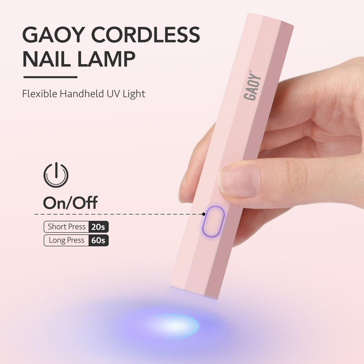 GAOY Handheld UV Light for Gel Nails, Cordless Nail Lamp, White