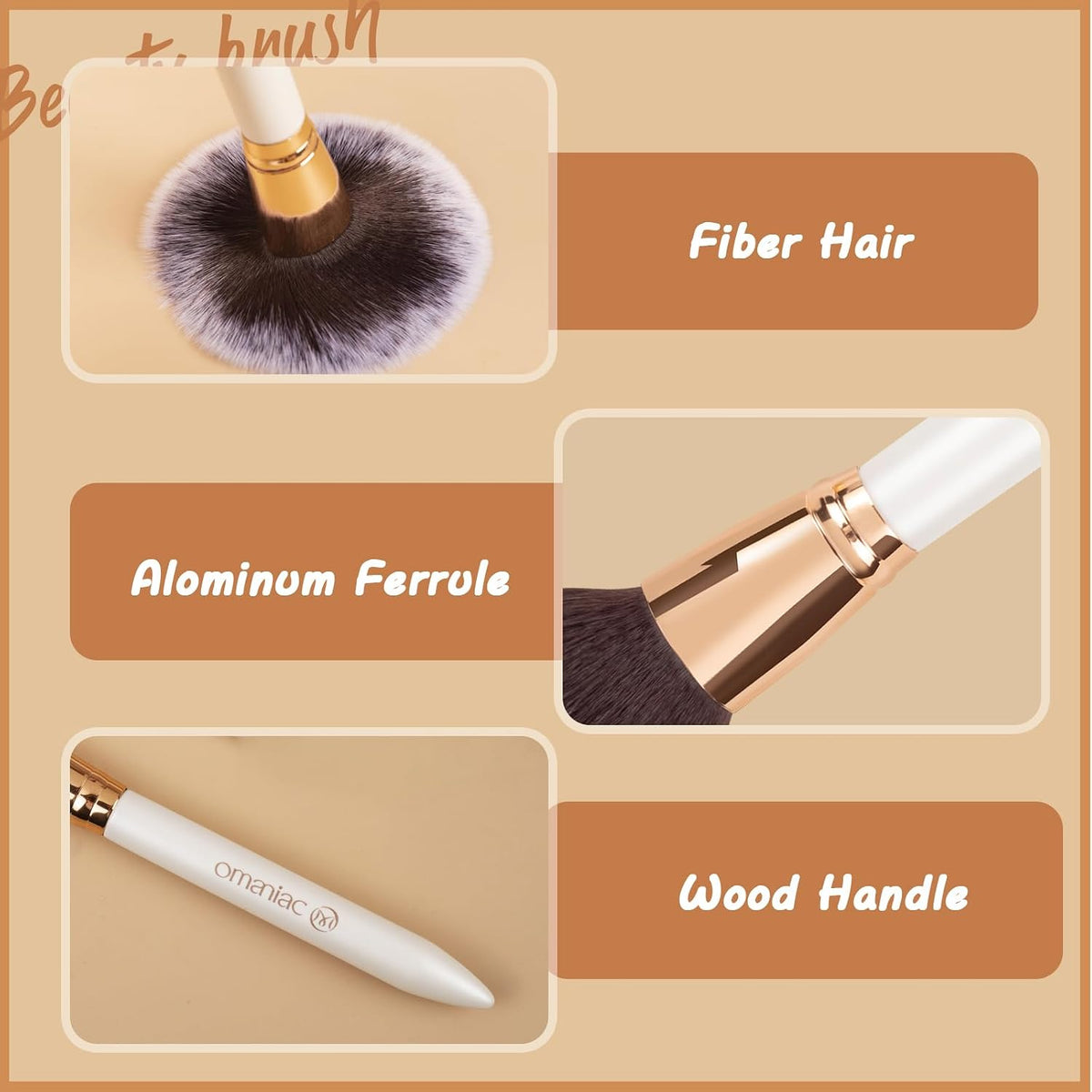 OMANIAC Makeup Brush Set Professional, 12 Pearlescent Wood Handle Makeup Brushes, Premium Cruelty-Free Synthetic Fiber Hair, Travel Make up Brushes Set with Case (Black).