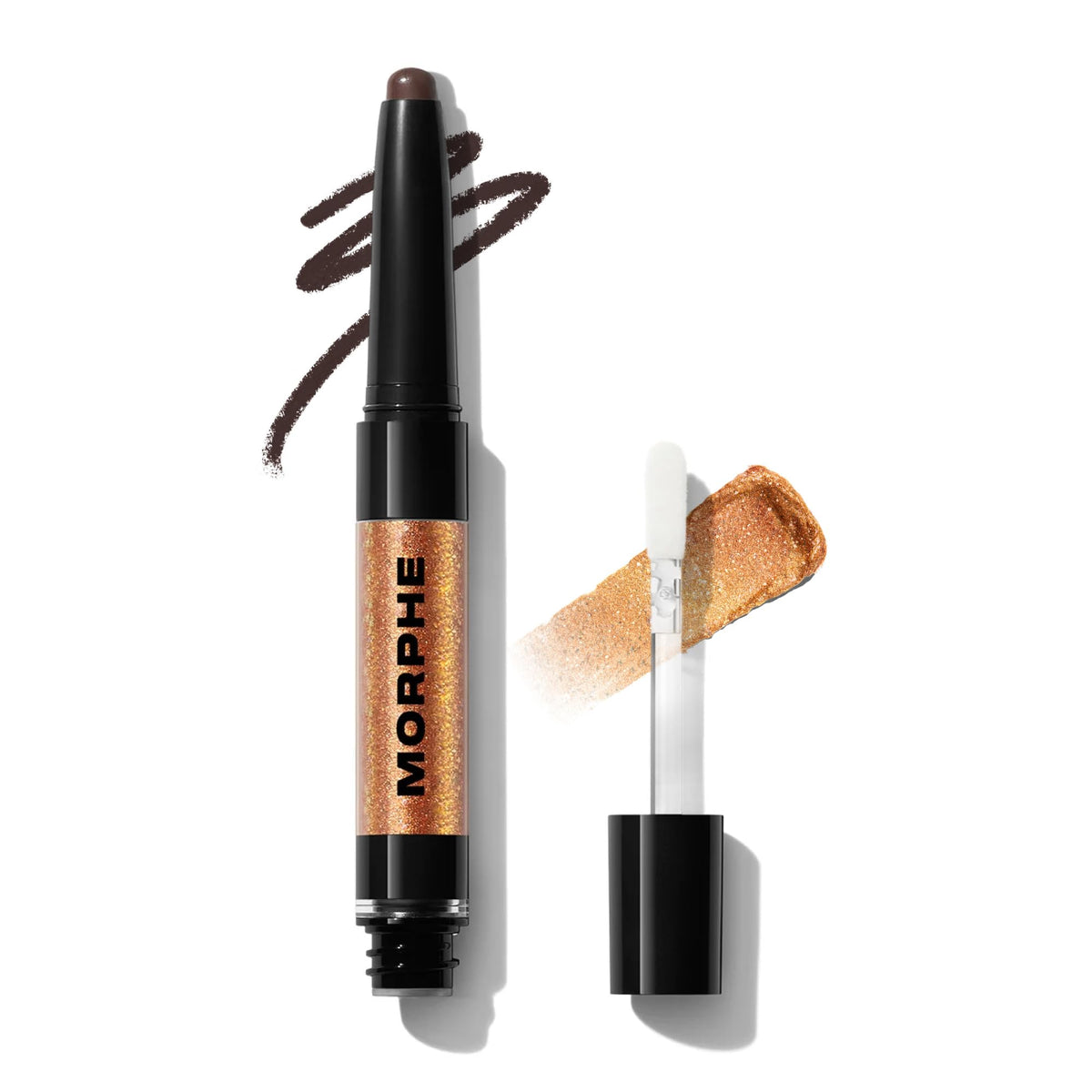 Morphe Mixed Signals Dual-Ended Eyeshadow Stick - Cream Eyeshadow Pigment & Chrome Liquid Flakes for Bold, Layered Eye Makeup Looks - Committed/Conflicted (0.028 oz)