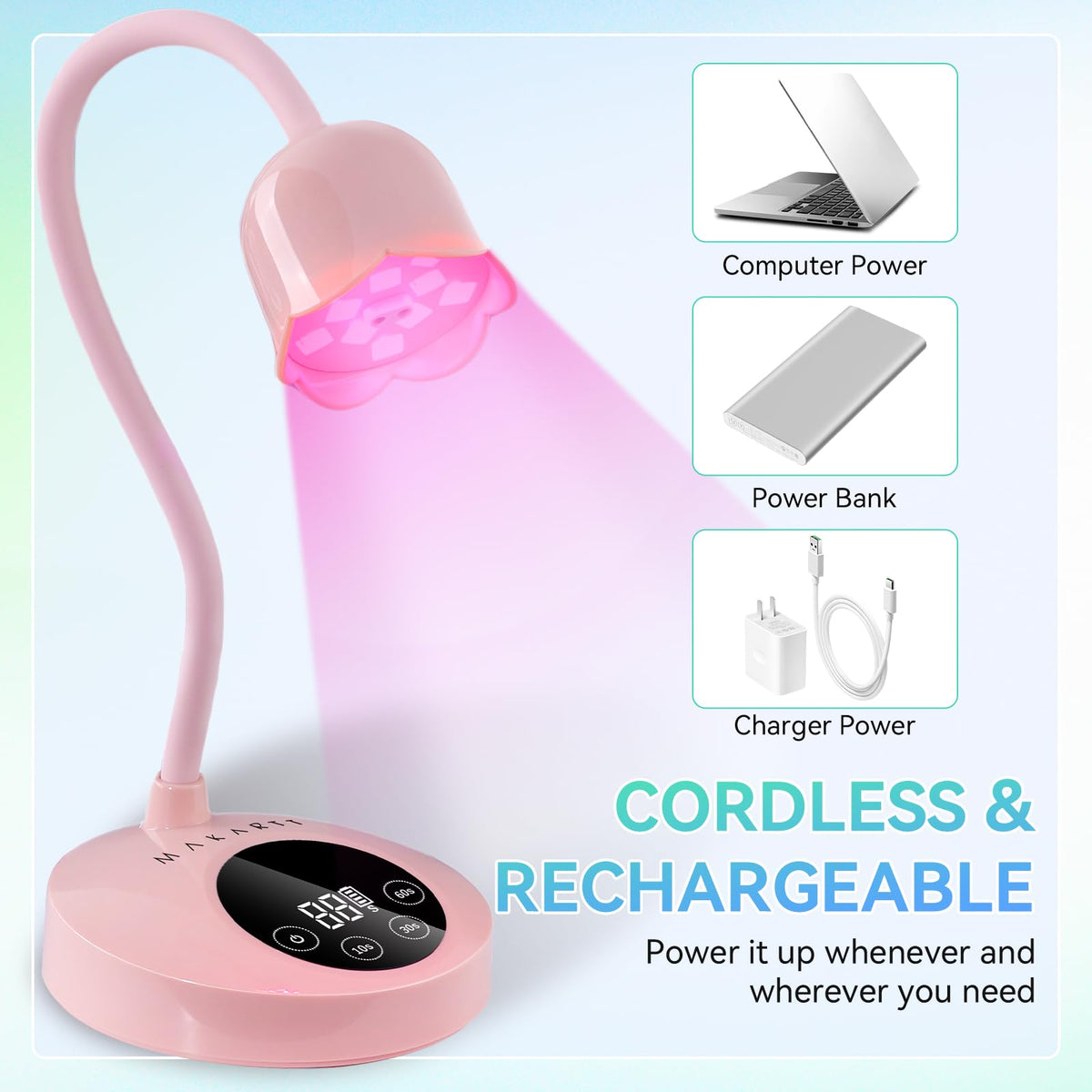 Makartt Cordless Gooseneck UV Nail Lamp for Gel-X Nails, Home DIY Use