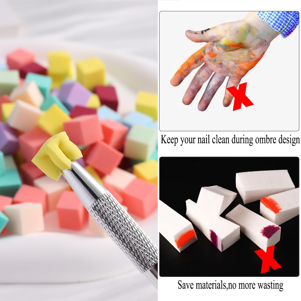 Fcozpjk 100Pcs Soft Nail Sponges for Ombre & 6Pcs Wedge Sponges Aura Nails