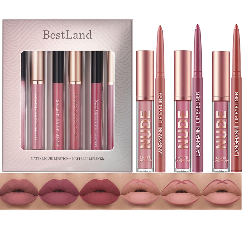 12Pcs Matte Liquid Lipstick and Lip Liner Set, Lip Makeup Combo (Set A)