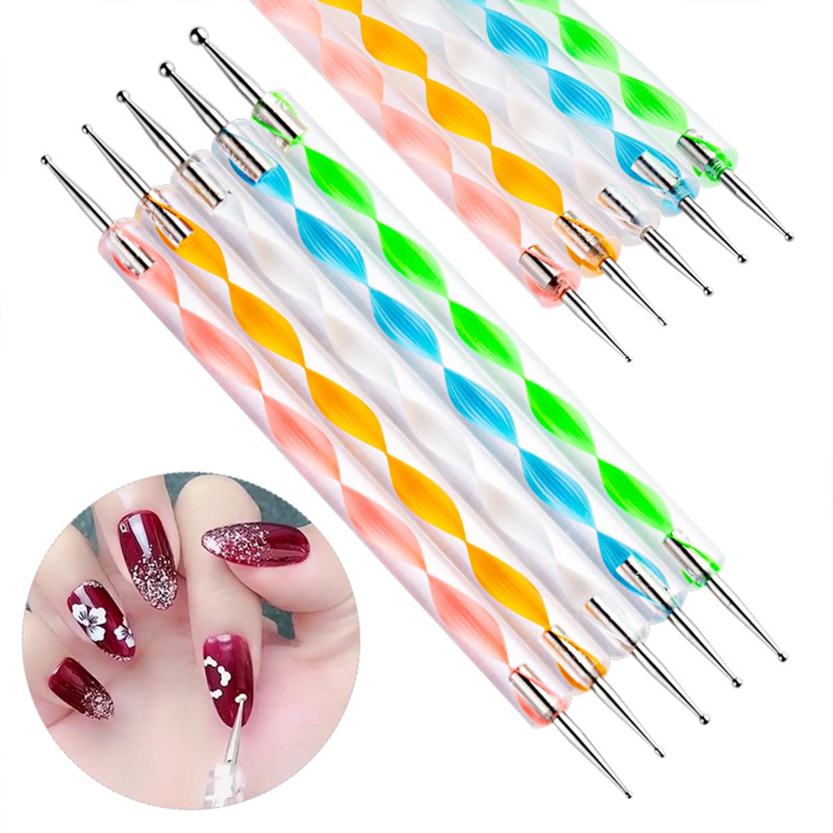5 Pcs Nail Art Sculpture Pen Dual Tipped Silicone Nail Tools Nail Art Silicone Brushes for Design Nail Carving Drawing Shaping Effect