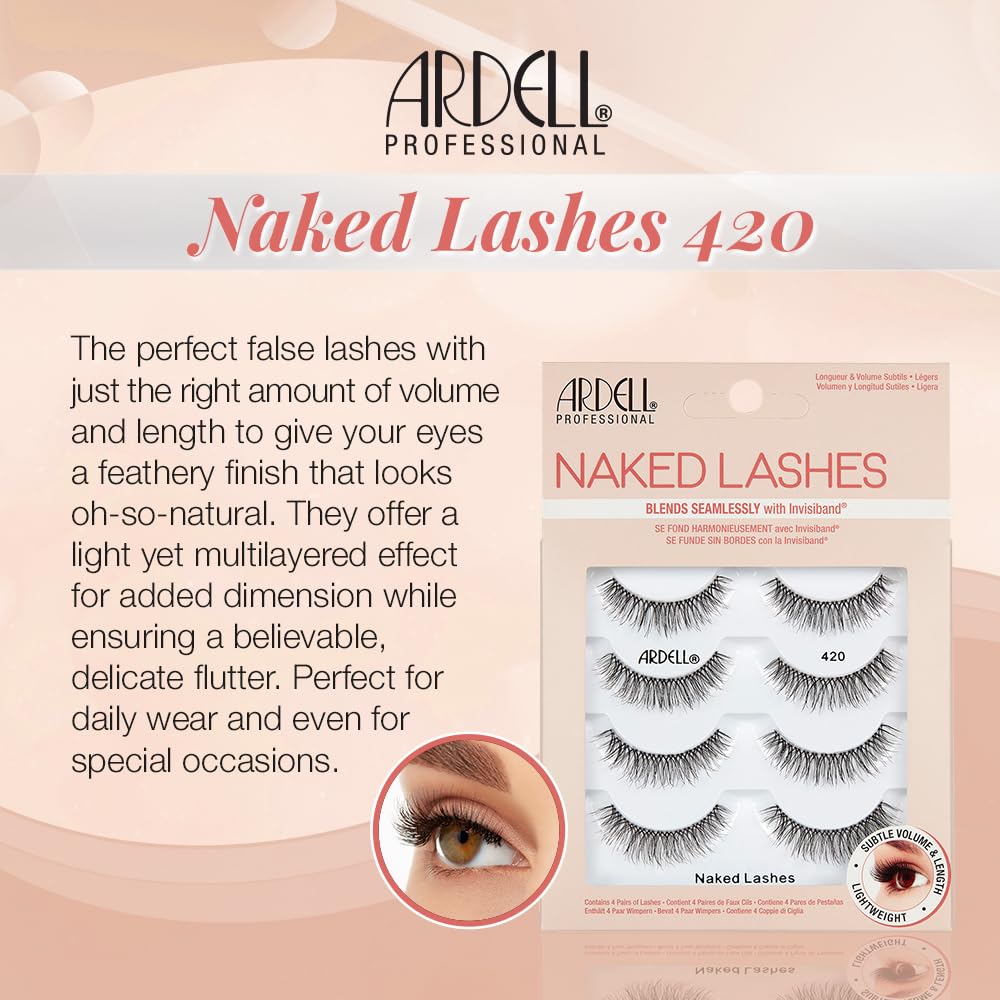 Ardell Naked Lashes 421 Subtle Volume Natural Look False Eyelashes, 4 Pairs