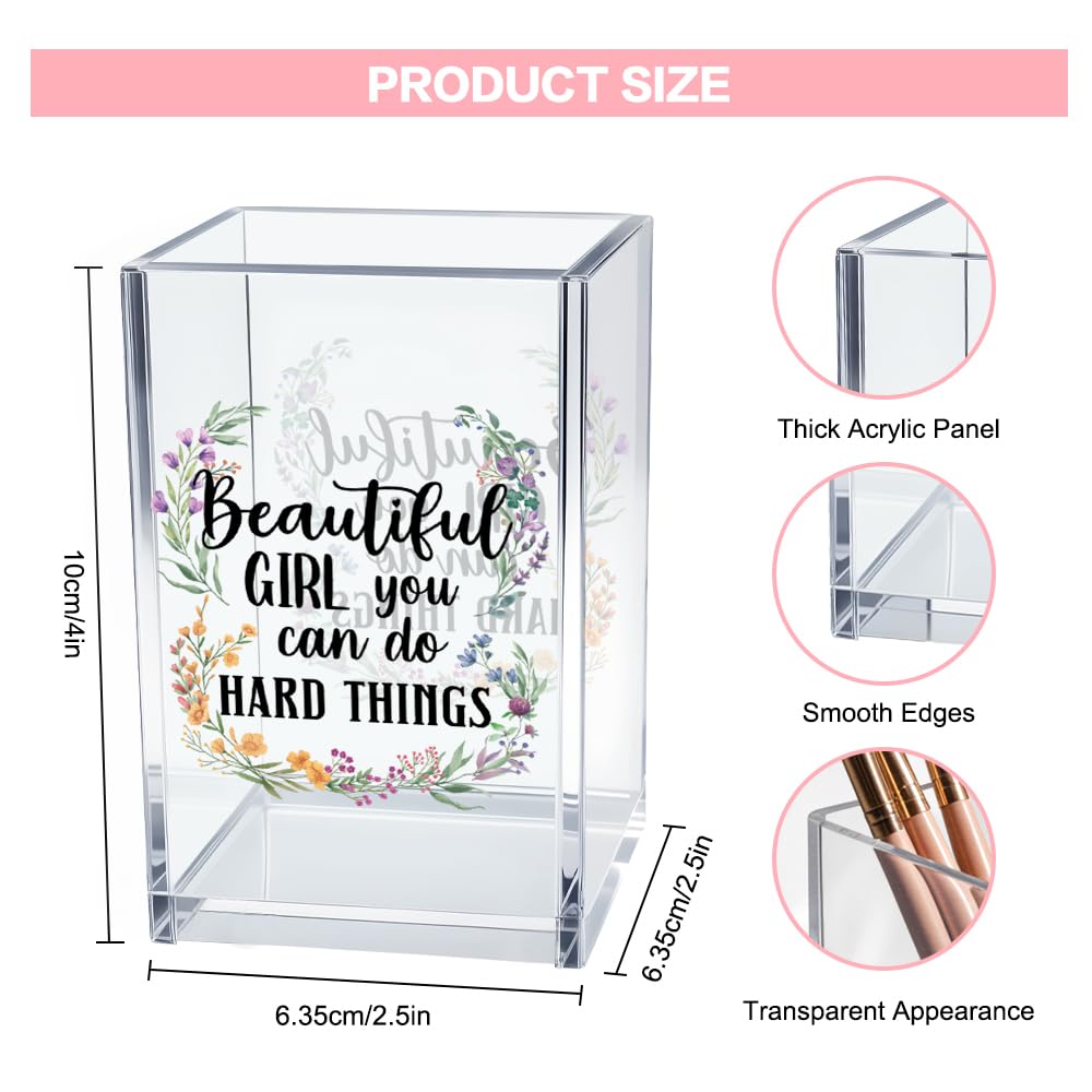 Never Let Anyone Dull Your Sparkle Acrylic Makeup Brush Organizer Holder, Girl Power Desk Acrylic Brushes Storage, Inspirational Quote Gifts for Women Friend Sister Make Up Artist Makeup Lover