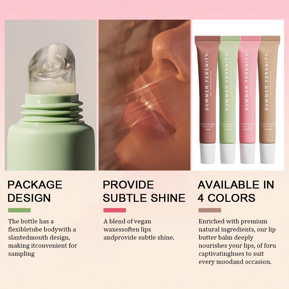 4 PCS Summer Lip Balm Tinted Lip Butter Balm - Conditioning Lip Mask,Ultra-Hydrating,Instant Moisture, Shine,Hydration - Sheer-Tinted,Soothing Lip Care - 0.5 Fl Oz (Pack of 4)