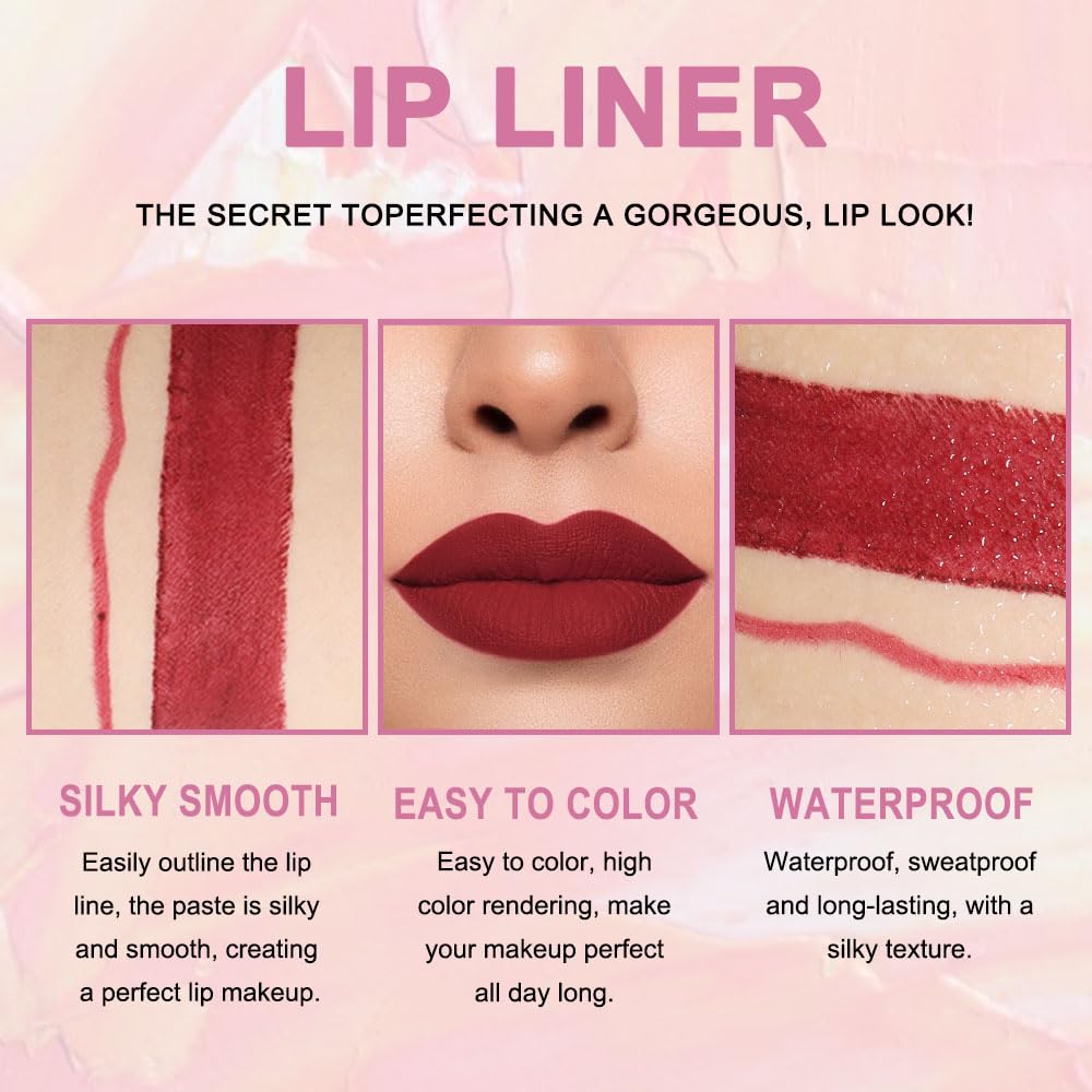evpct 3Pcs Chestnut Nude Brown Matte Lip Liner and Lipstick Combo Set Kit for Women Antique Rose Magic Lipstick 24 Hours Original Lip Liner Makeup Stain Long Lasting Waterproof Smudge Proof labial