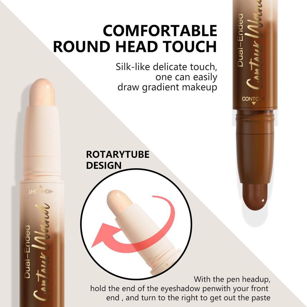 FeiCuiYun Dual-Ended 2-in-1 Cream Contour & Highlighter Stick Makeup For Face & Body – Waterproof, Long-Lasting, Suitable for All Skin Tones, 21#Fair(Nuetral Nude + Beige)