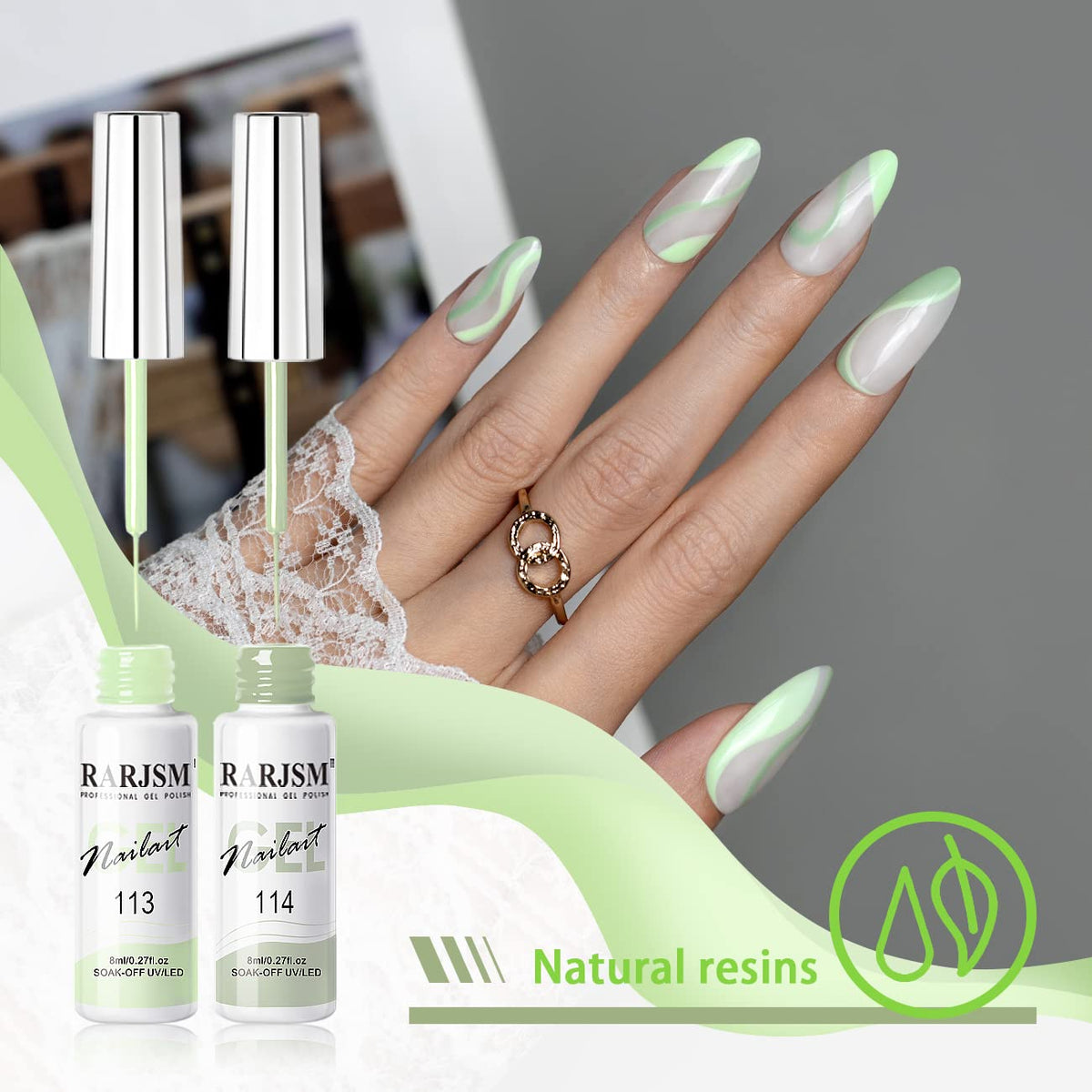 RARJSM Metallic Gel Liner Nail Art Silver Bronze Gold 2pcs Set Mirror Chrome 3D Effect Gel Nail Polish 8ml Build in Thin Brush Metal Painted Drawing Stripper Gelpolish Curing Requires for Home Salon