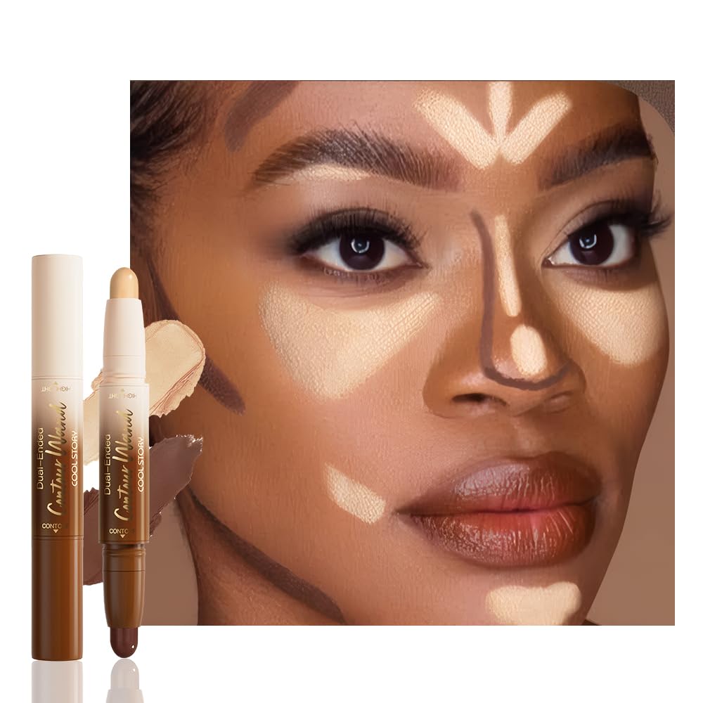 FeiCuiYun Dual-Ended 2-in-1 Cream Contour & Highlighter Stick Makeup For Face & Body – Waterproof, Long-Lasting, Suitable for All Skin Tones, 21#Fair(Nuetral Nude + Beige)